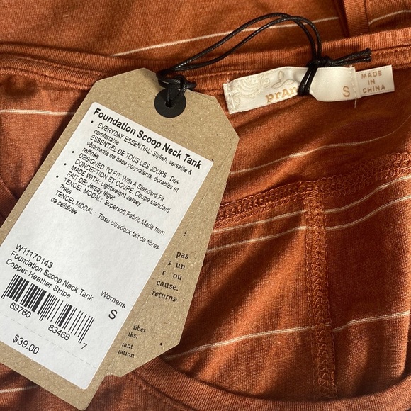 (A4c) prAna Copper Heather Stripe Foundation Pocket Scoop Neck Tank, Size S, NWT - Picture 6 of 10